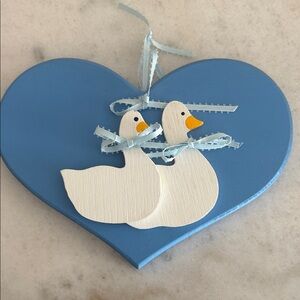 Wooden hanging plaque blue heart and geese